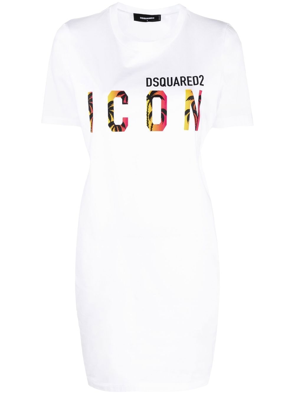 Shop Dsquared2 Icon Sunset Palm T-shirt Dress In White