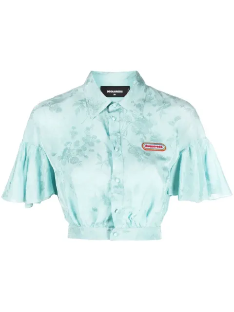 DSQUARED2 floral-jacquard flounce crop shirt