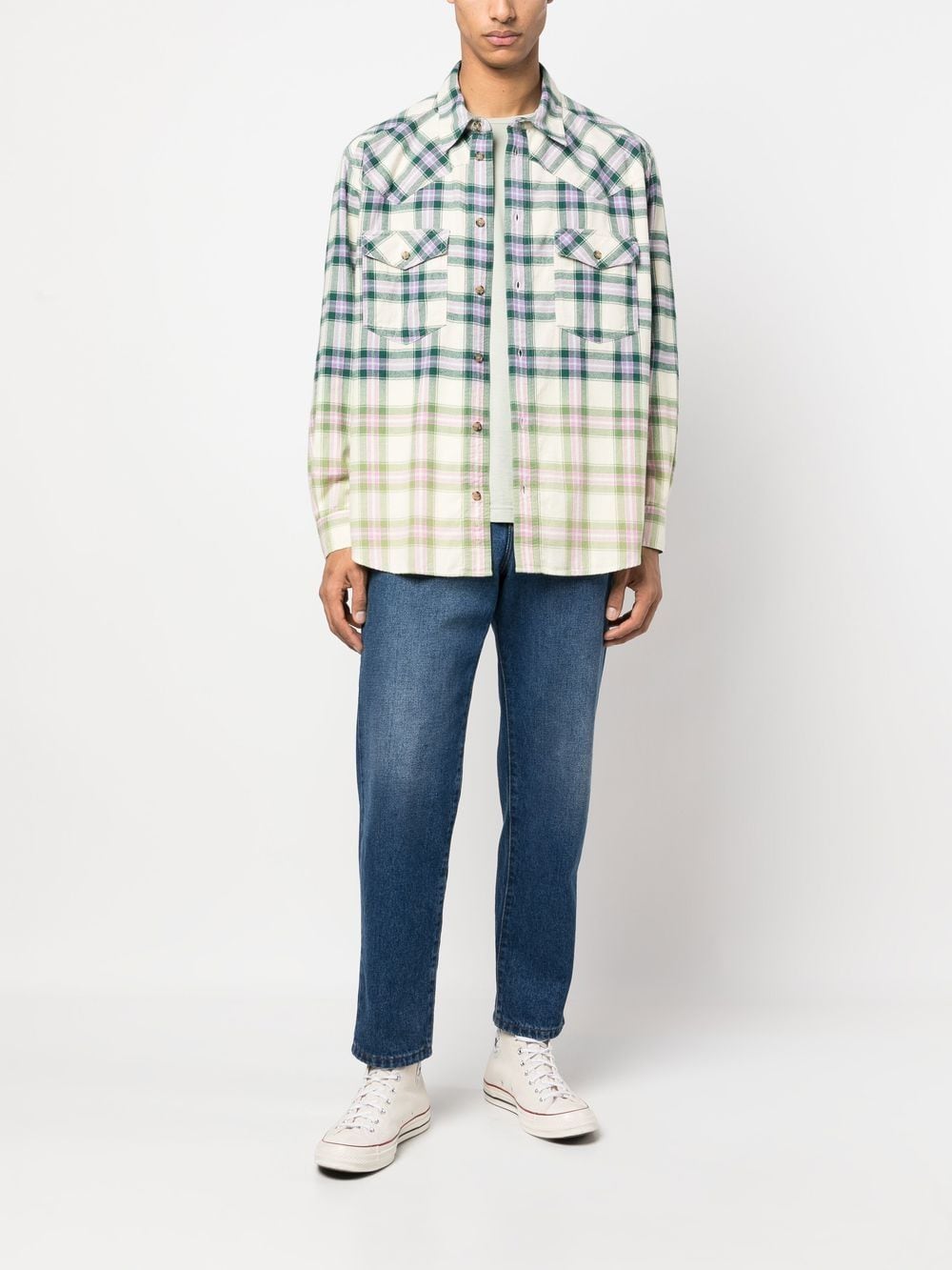 Shop Isabel Marant Gradient-effect Checked Shirt In Green