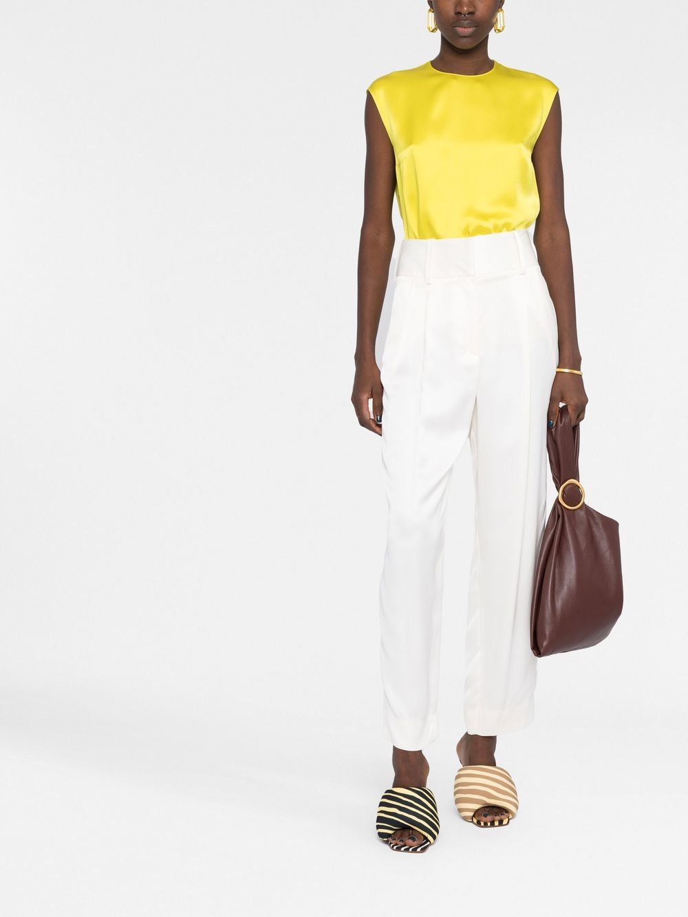 Shop Stella Mccartney Satin-finish Sleeveless Blouse In Yellow