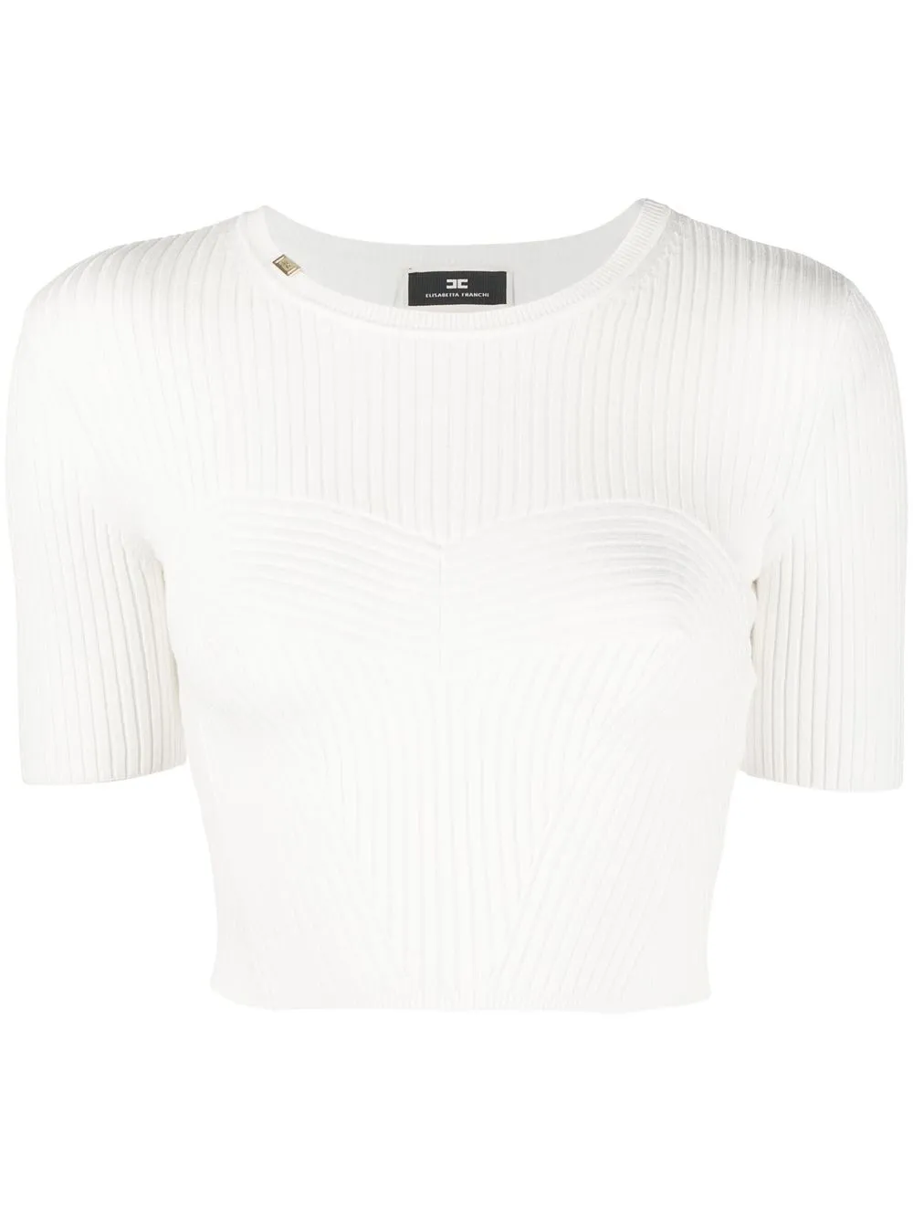 

Elisabetta Franchi playera corta con panel de canalé - Blanco