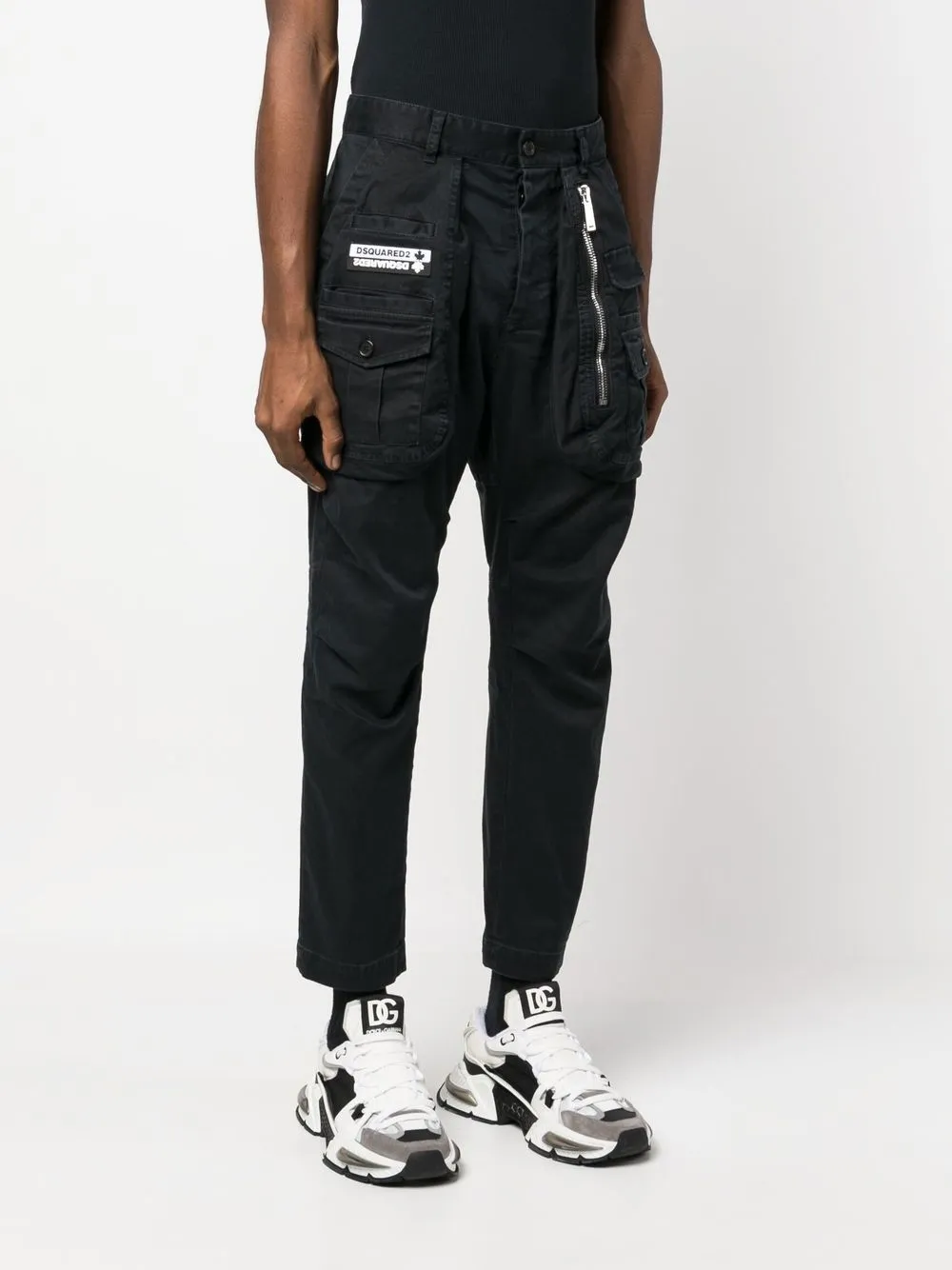 Dsquared2 Logo-patch Tapered Trousers In Black