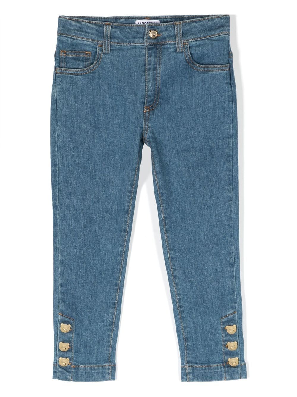Moschino Kids' Washed Stretch Cotton Denim Jeans W/logo