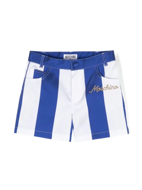 Moschino Kids logo-embroidered striped shorts