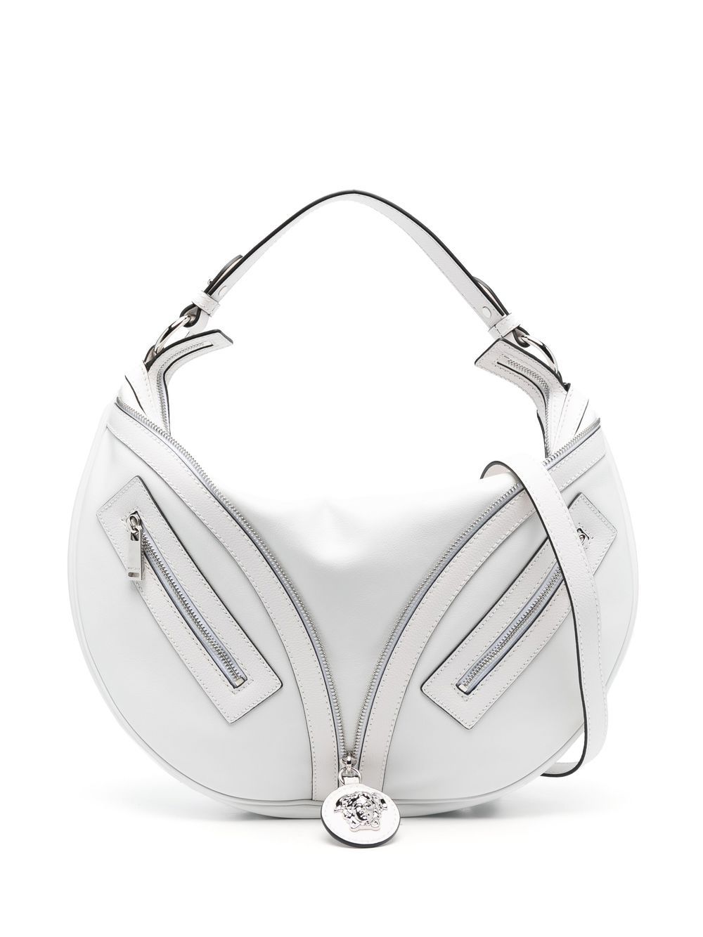 Versace Medusa Logo Zip Shoulder Bag In White