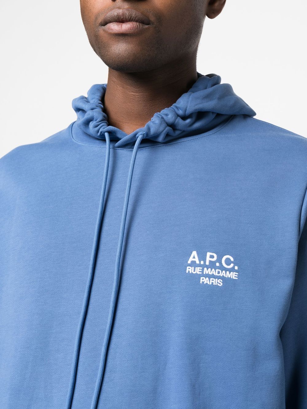 Shop Apc Logo-print Drawstring Hoodie In Blue