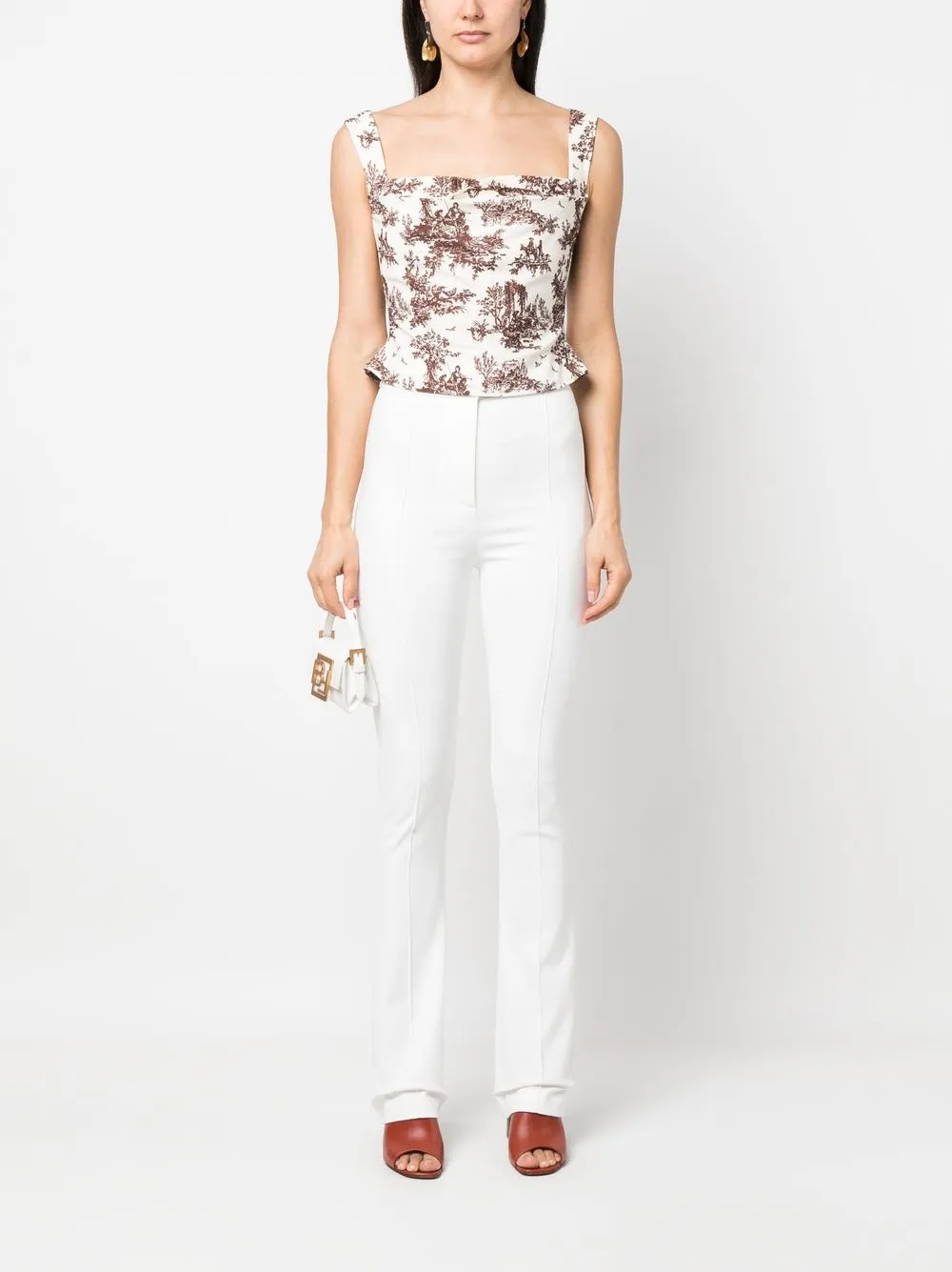 Shop Patrizia Pepe Skinny Cut Bootleg Trousers In White