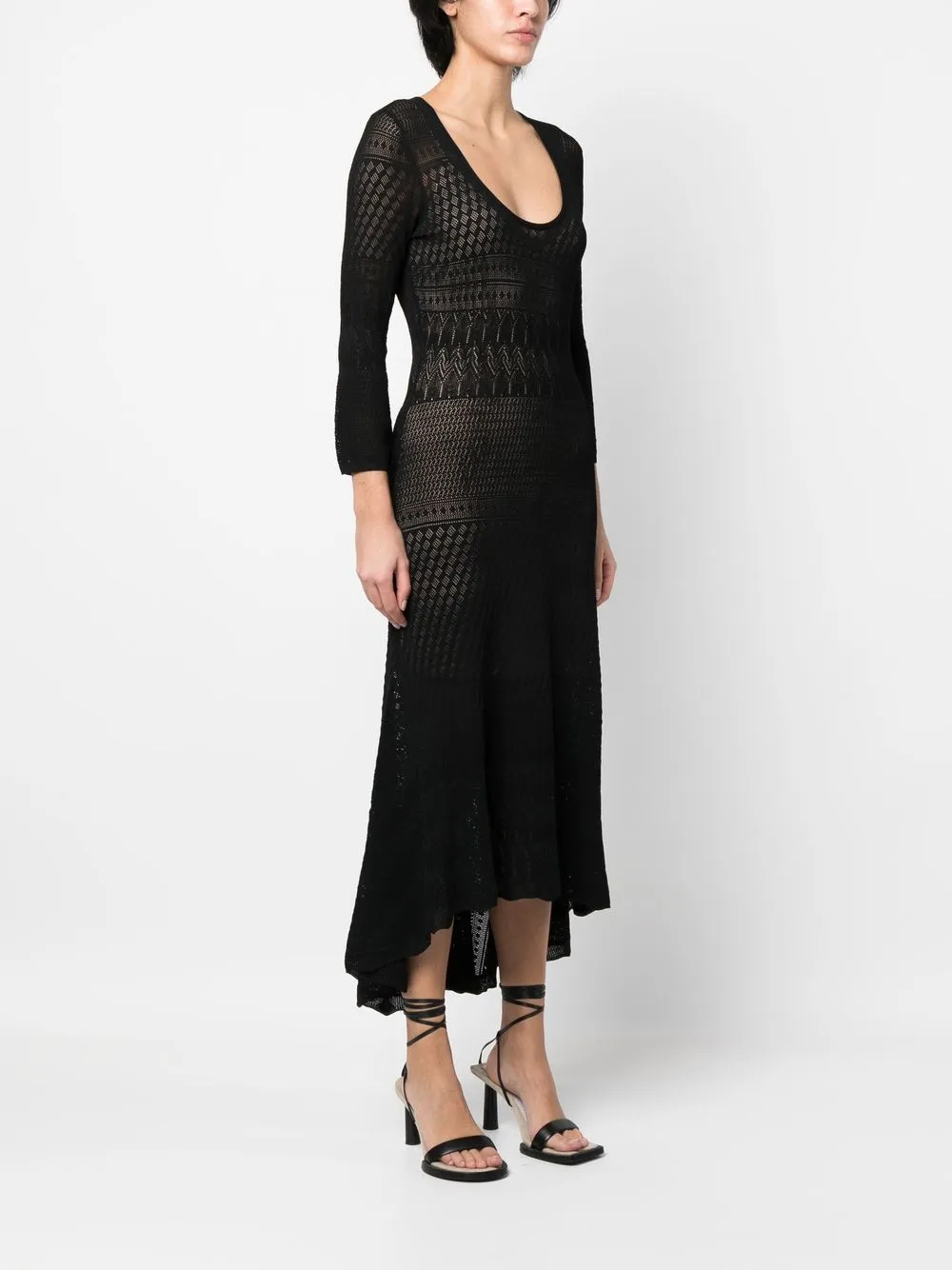 Twinset Open-knit Midi Dress In Black