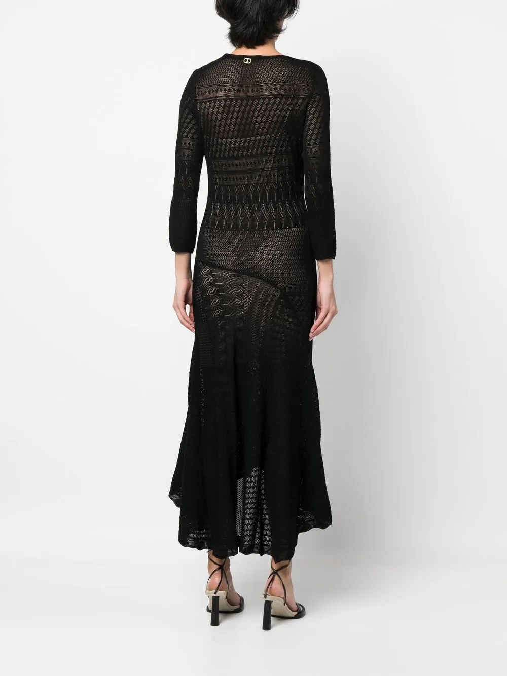 Twinset Open-knit Midi Dress In Black