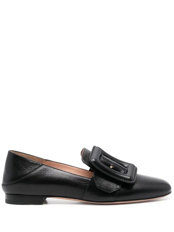 Bally Janelle Buckled Leather Loafers in Black