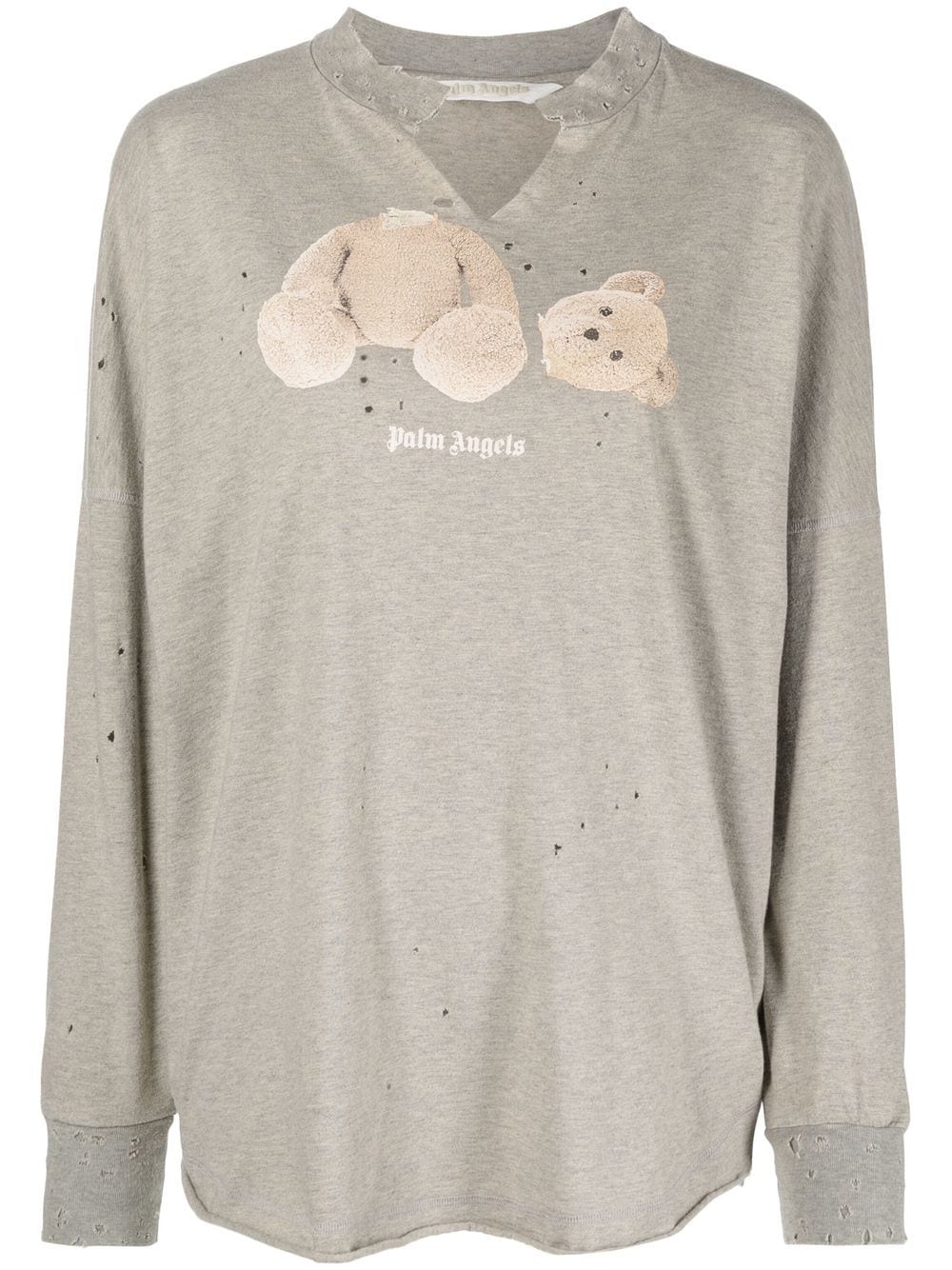 Palm Angels Teddy Bear Print Sweatshirt In Grey