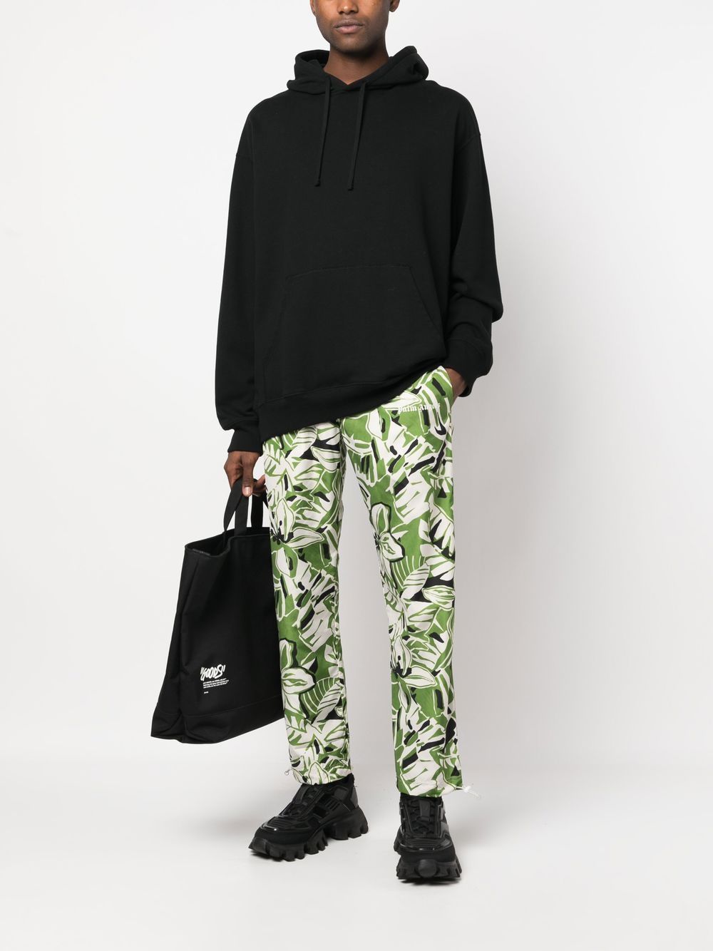 Shop Palm Angels Floral-print Straight-leg Trousers In Green