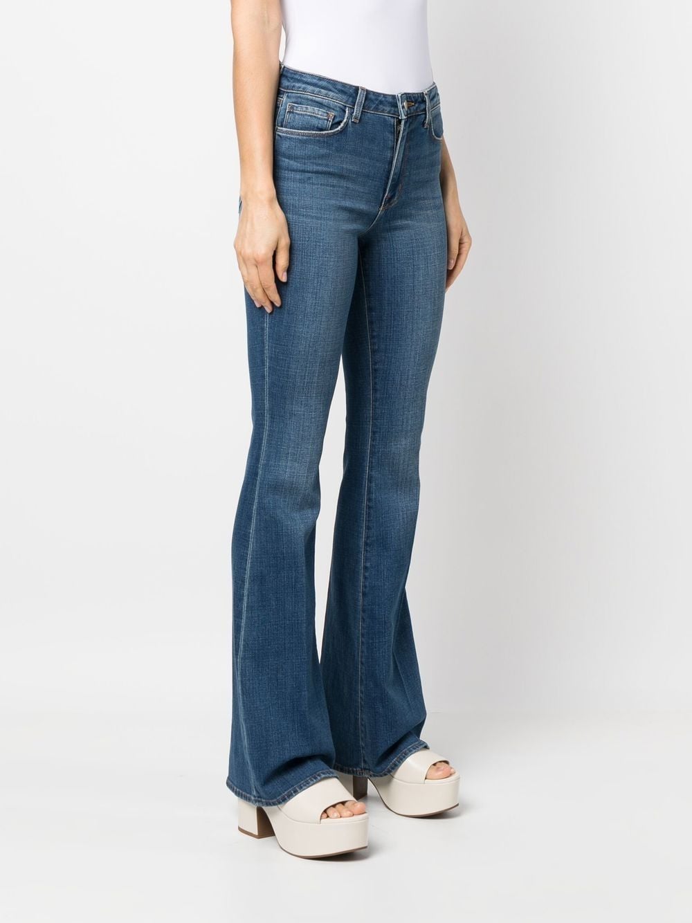 Shop L Agence Mid-rise Flared Jeans In Blue