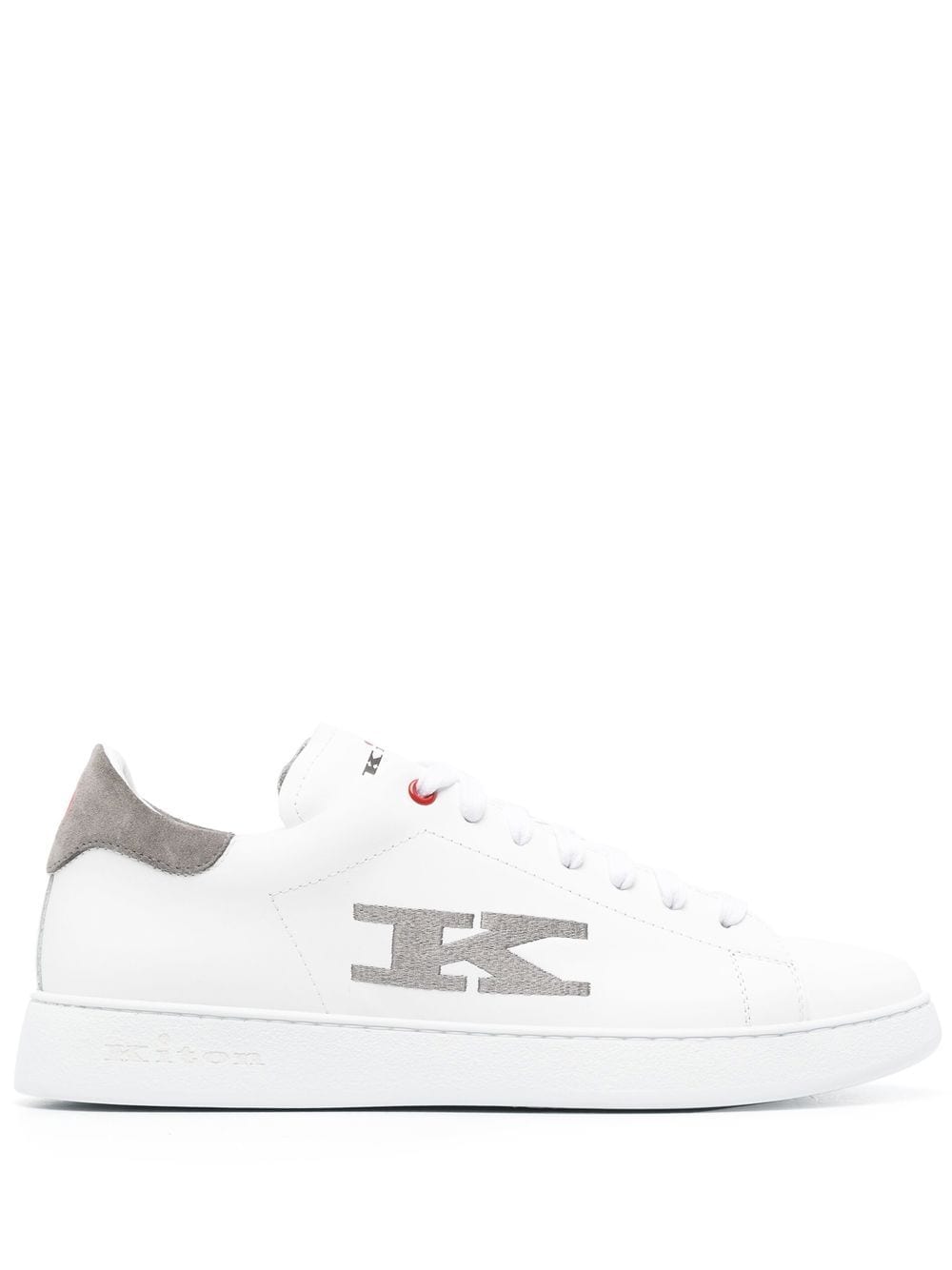 Kiton Logo-lettering Lace-up Sneakers In Bianco/piombo