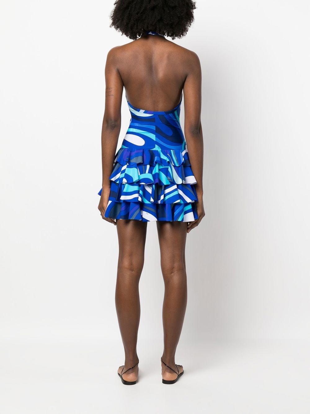 Shop Pucci Marmo-print Halterneck Minidress In Blue