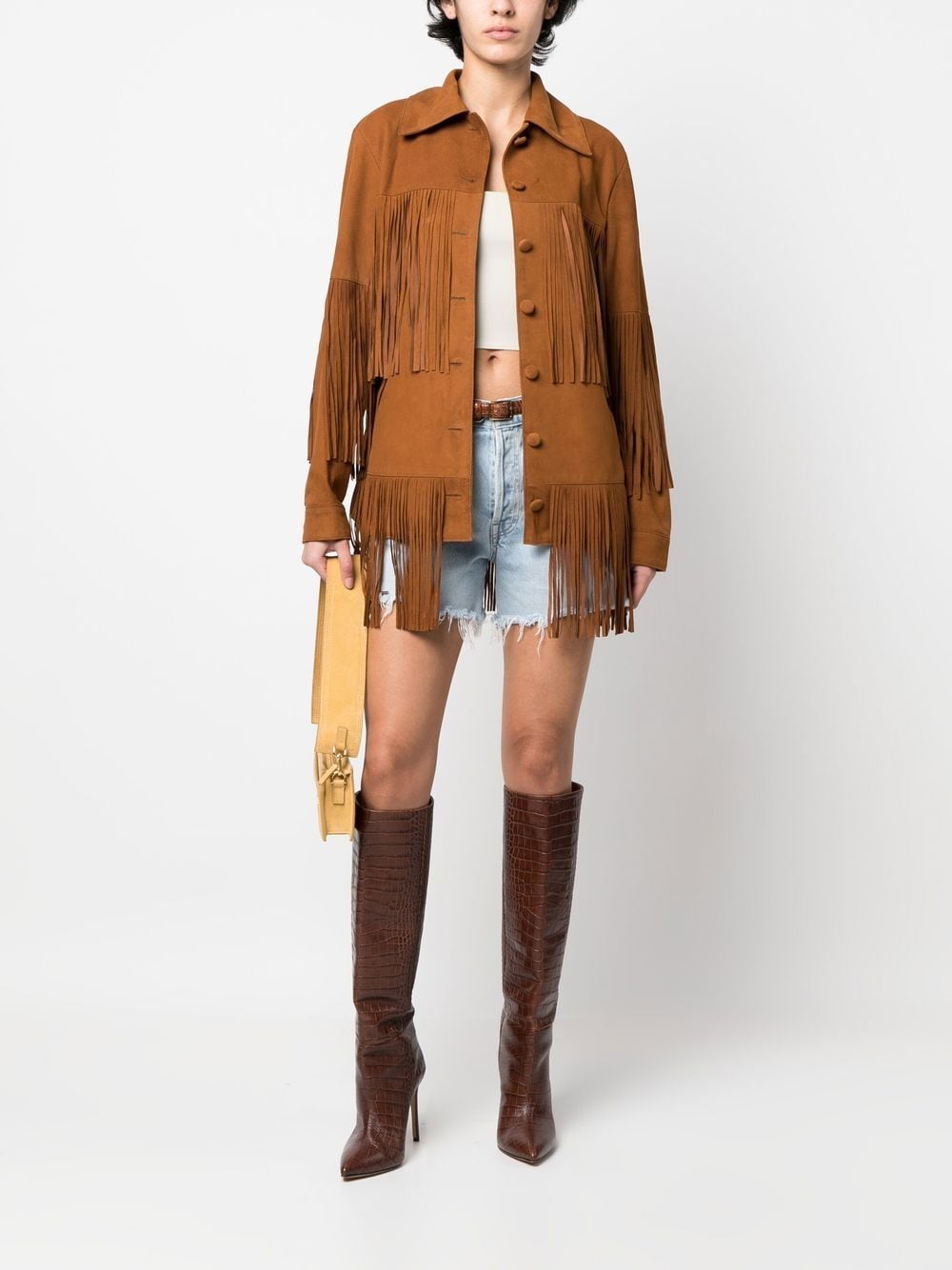 Shop Dancassab Rimon Fringed Leather Jacket In Brown
