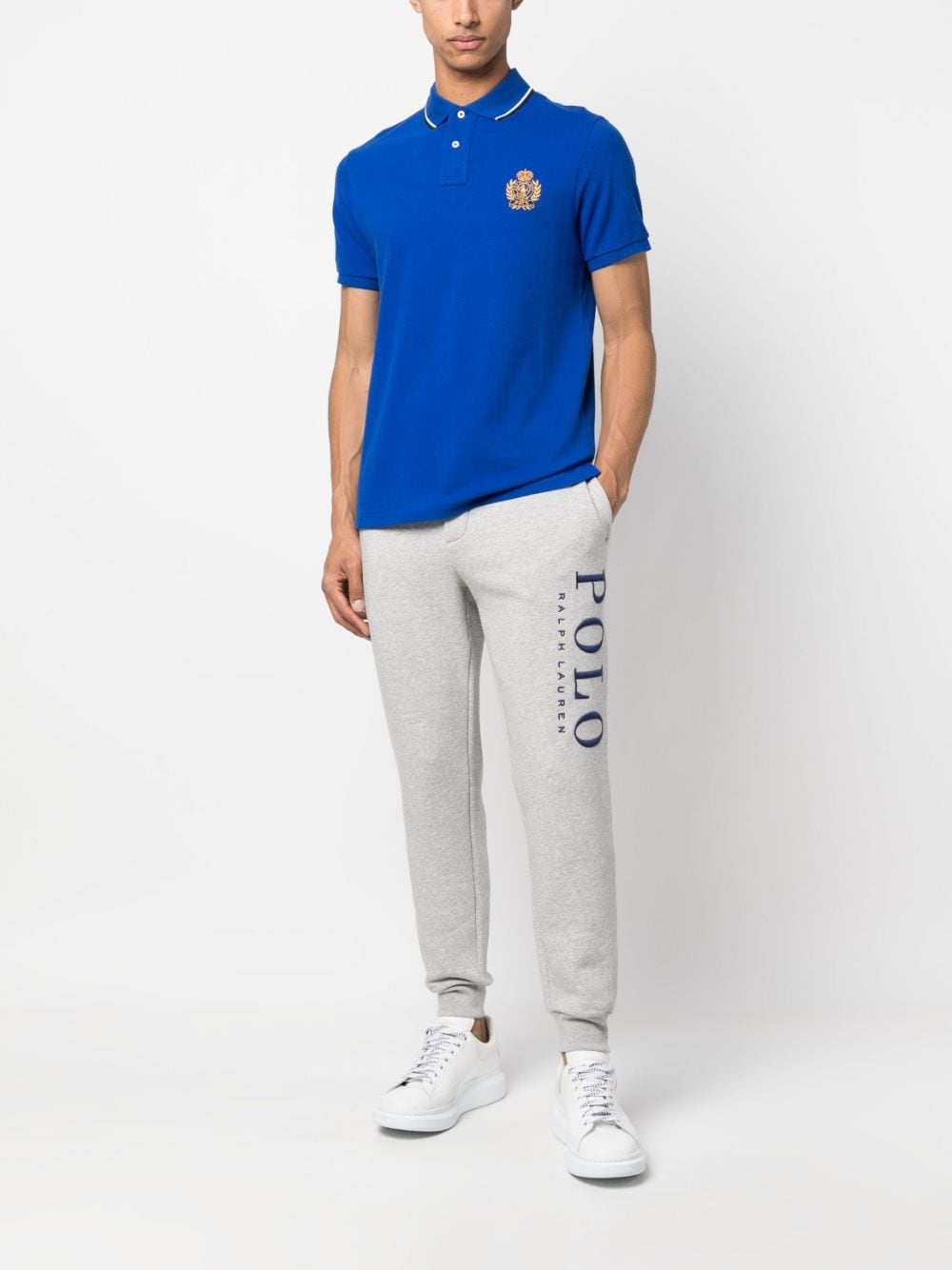 Shop Polo Ralph Lauren Logo-print Cotton Track Pants In Grey