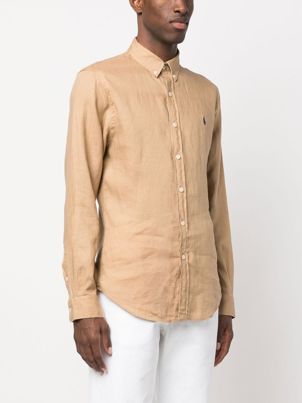 Shop Polo Ralph Lauren Logo-embroidery Linen Shirt In Brown