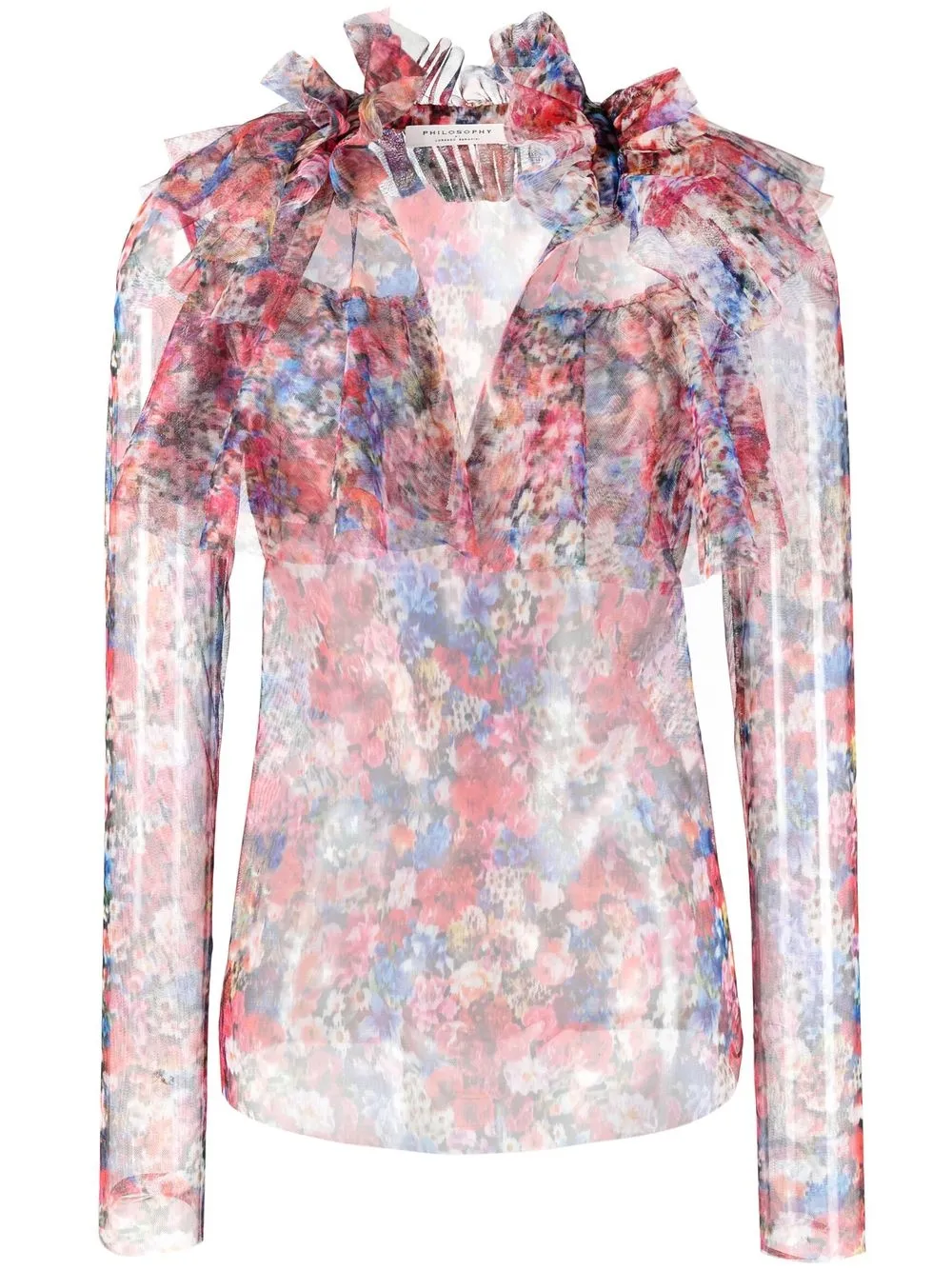 

Philosophy Di Lorenzo Serafini mesh floral-print ruffled top - Blue