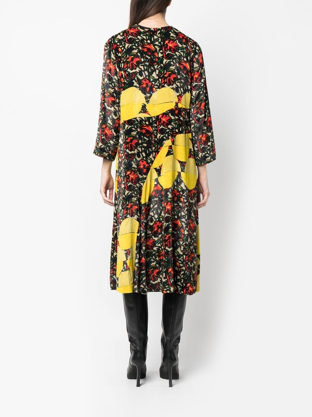 Pre-owned Dries Van Noten 2000s Abstract-print Midi Dress In Yellow