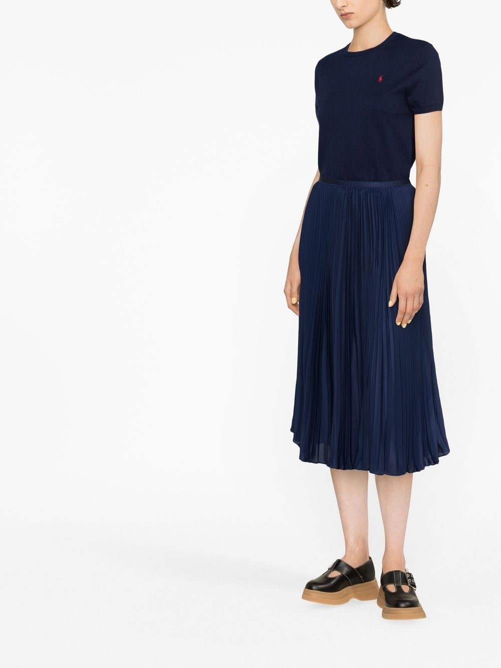 Shop Polo Ralph Lauren High-waisted Pleated Midi Skirt In Blue