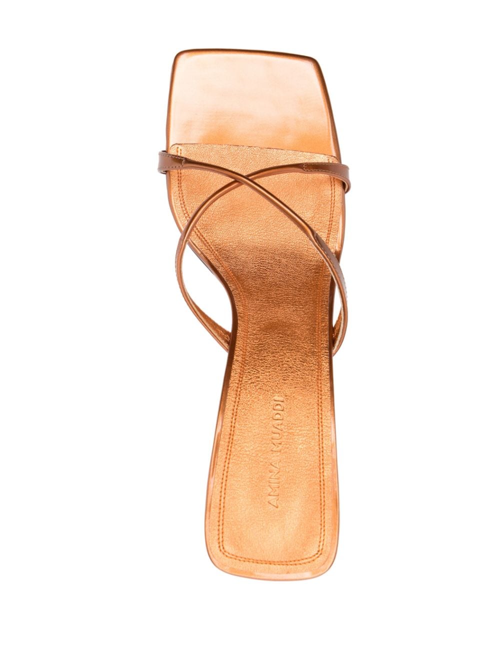 Shop Amina Muaddi Adriana Metallic-finish 95mm Mules In Brown