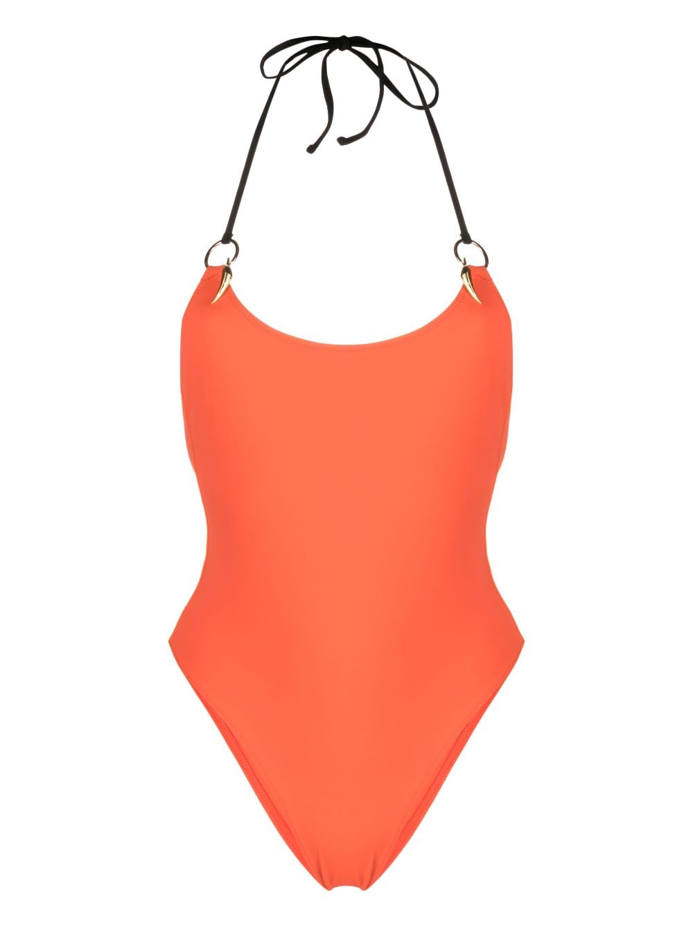 Roberto Cavalli Halterneck Tie-fastening Swimsuit In Orange