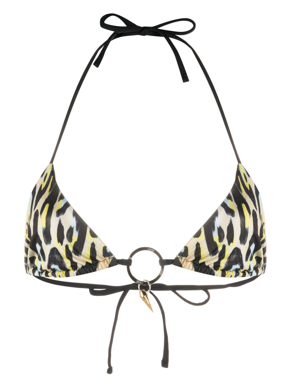 Roberto Cavalli leopard-print teeth-pendant bikini top - Black