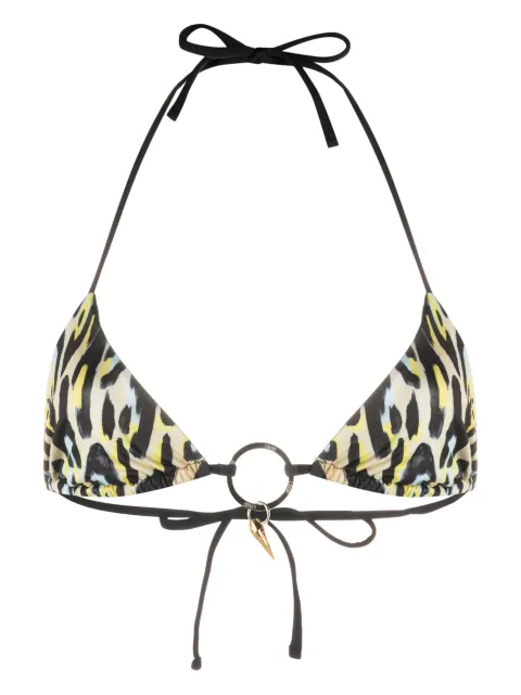 Roberto Cavalli leopard-print teeth-pendant bikini top