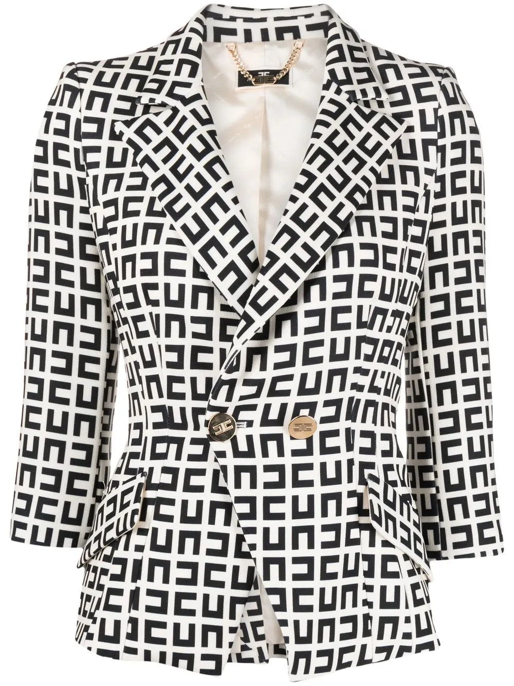 

Elisabetta Franchi double-breasted logo-print blazer - Neutrals