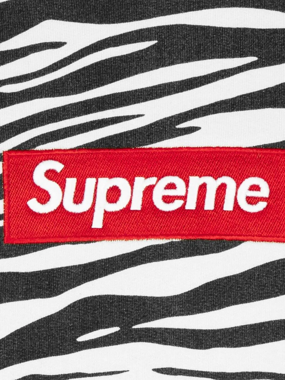 Supreme Box Logo Crewneck (Zebra) Heavyweight crossgrain brushed-back  fleece with embroidered logo on chest.