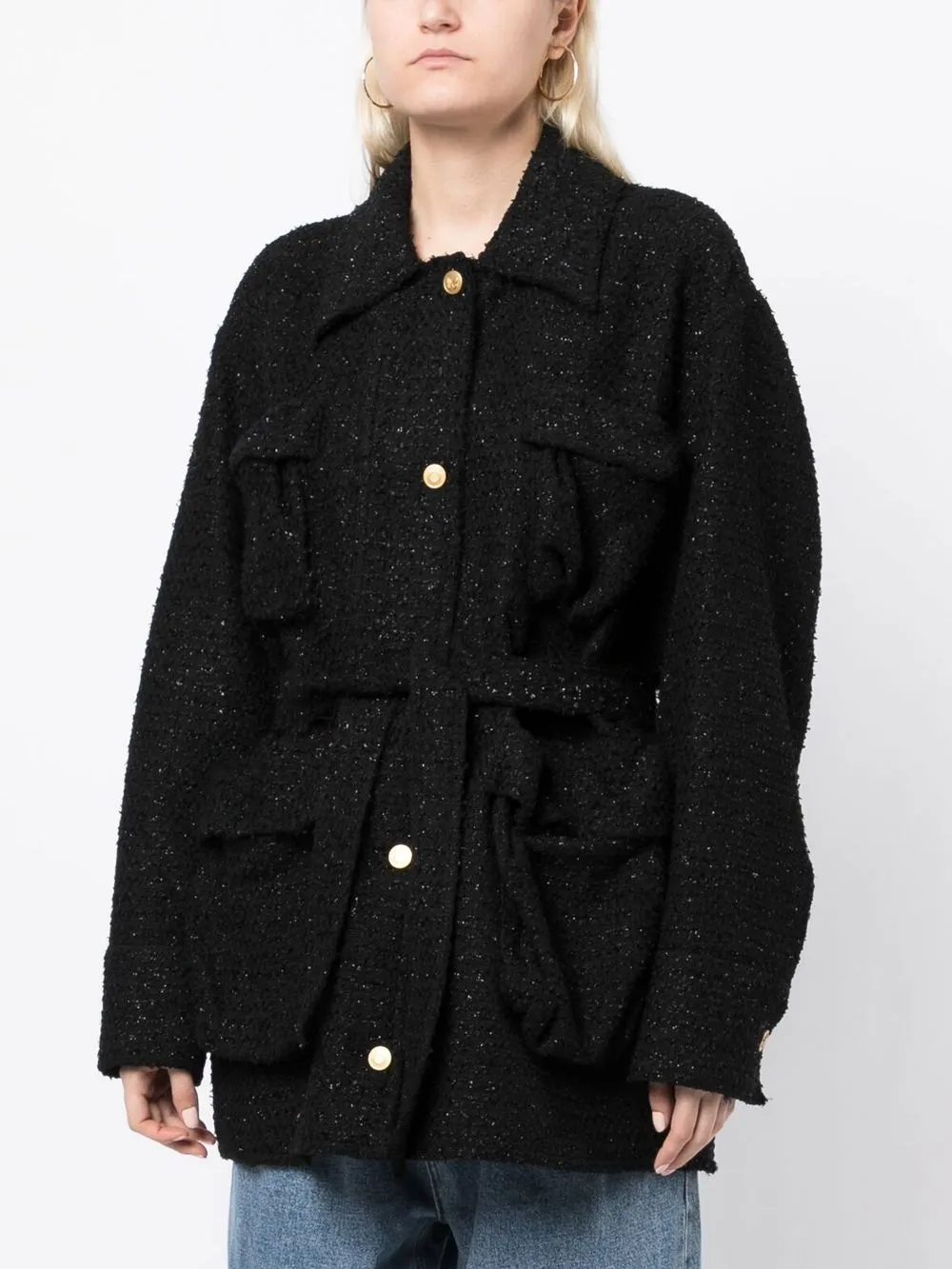 Blumarine Bouclé Button-up Jacket In Black