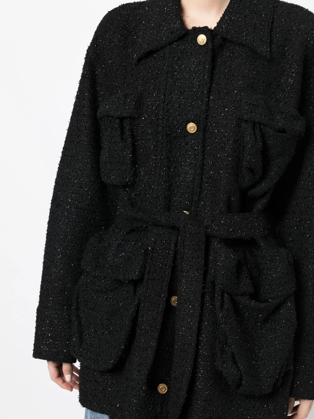 Blumarine Bouclé Button-up Jacket In Black