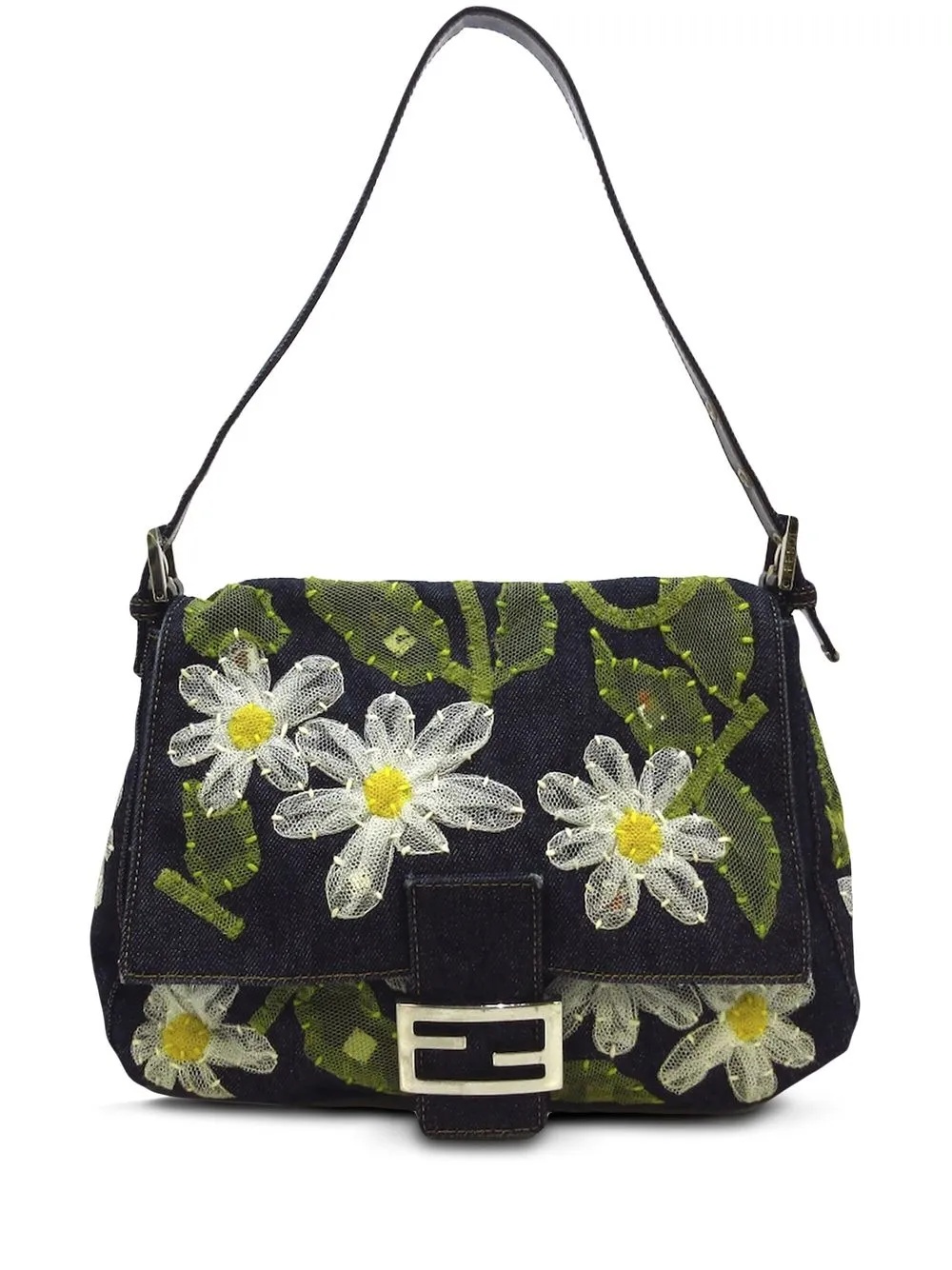 

Fendi Pre-Owned floral appliqué denim Mamma Forever shoulder bag - Blue