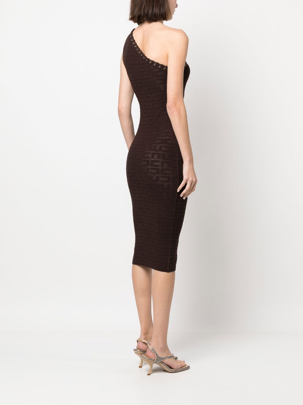 Shop Elisabetta Franchi Monogram-jacquard One-shoulder Dress In Brown