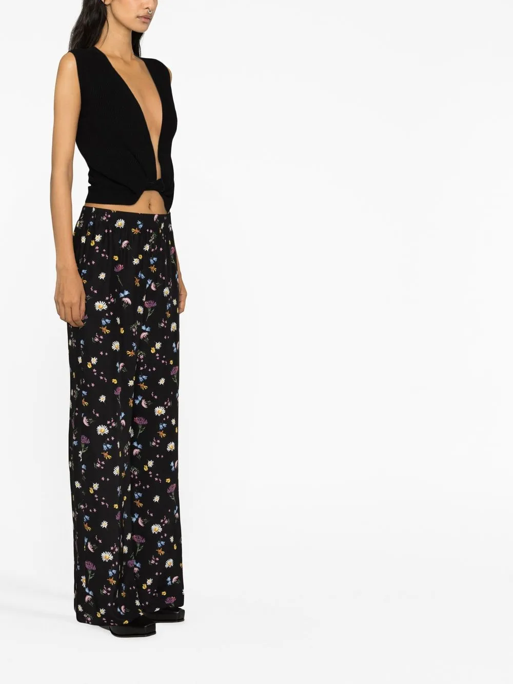 Shop Stella Mccartney Floral-print Silk Trousers In Black