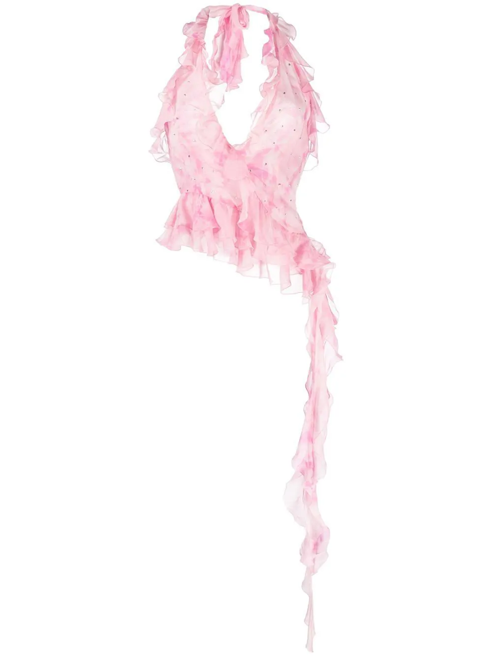 Alessandra Rich Crystal-embellished Ruffled Silk Top In Pink