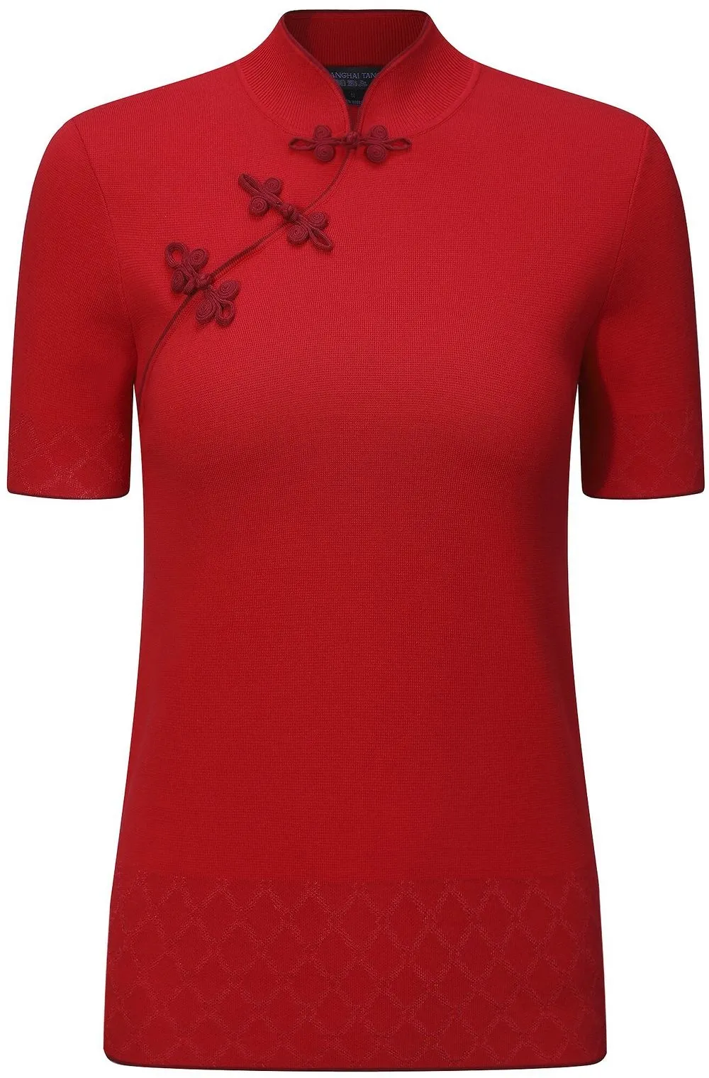 

Shanghai Tang argyle-detail knitted qipao top - Red