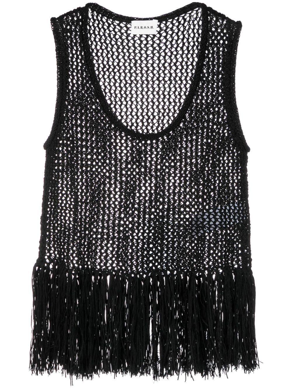 P.a.r.o.s.h Open-knit Fringed Top In Black