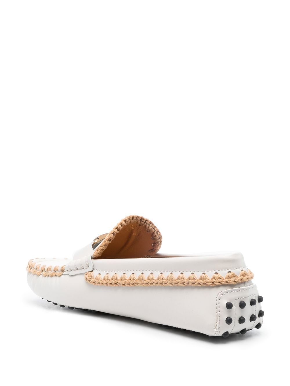 Shop Tod's Whipstitch Buckled Leather Loafers In White