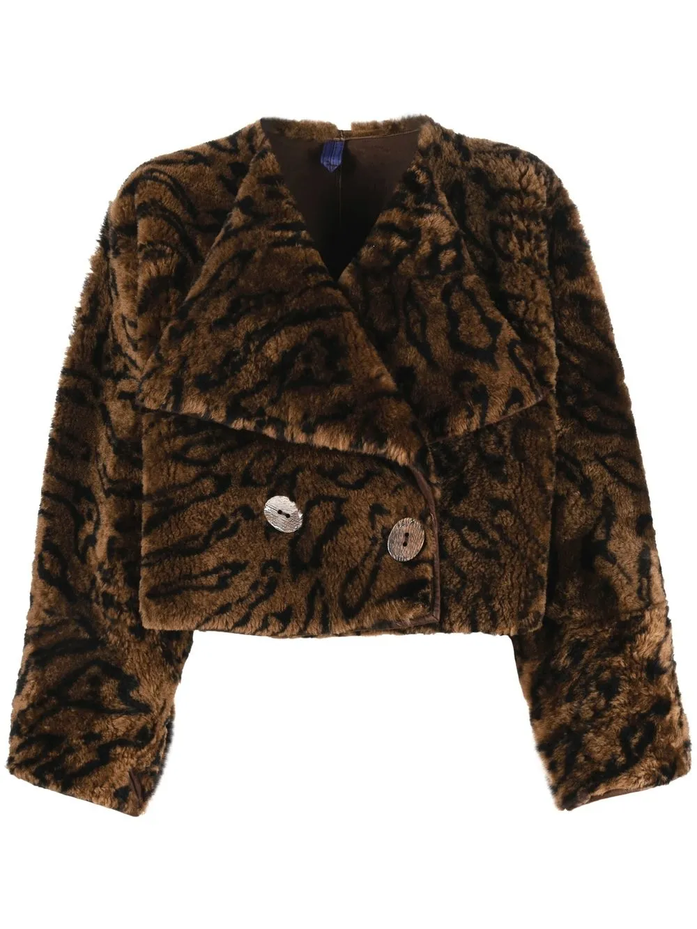 Pre-owned A.n.g.e.l.o. Vintage Cult 2000s Tiger Pattern Cropped Coat In Brown