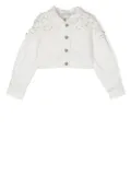 Monnalisa faux pearl-embellished denim jacket - White