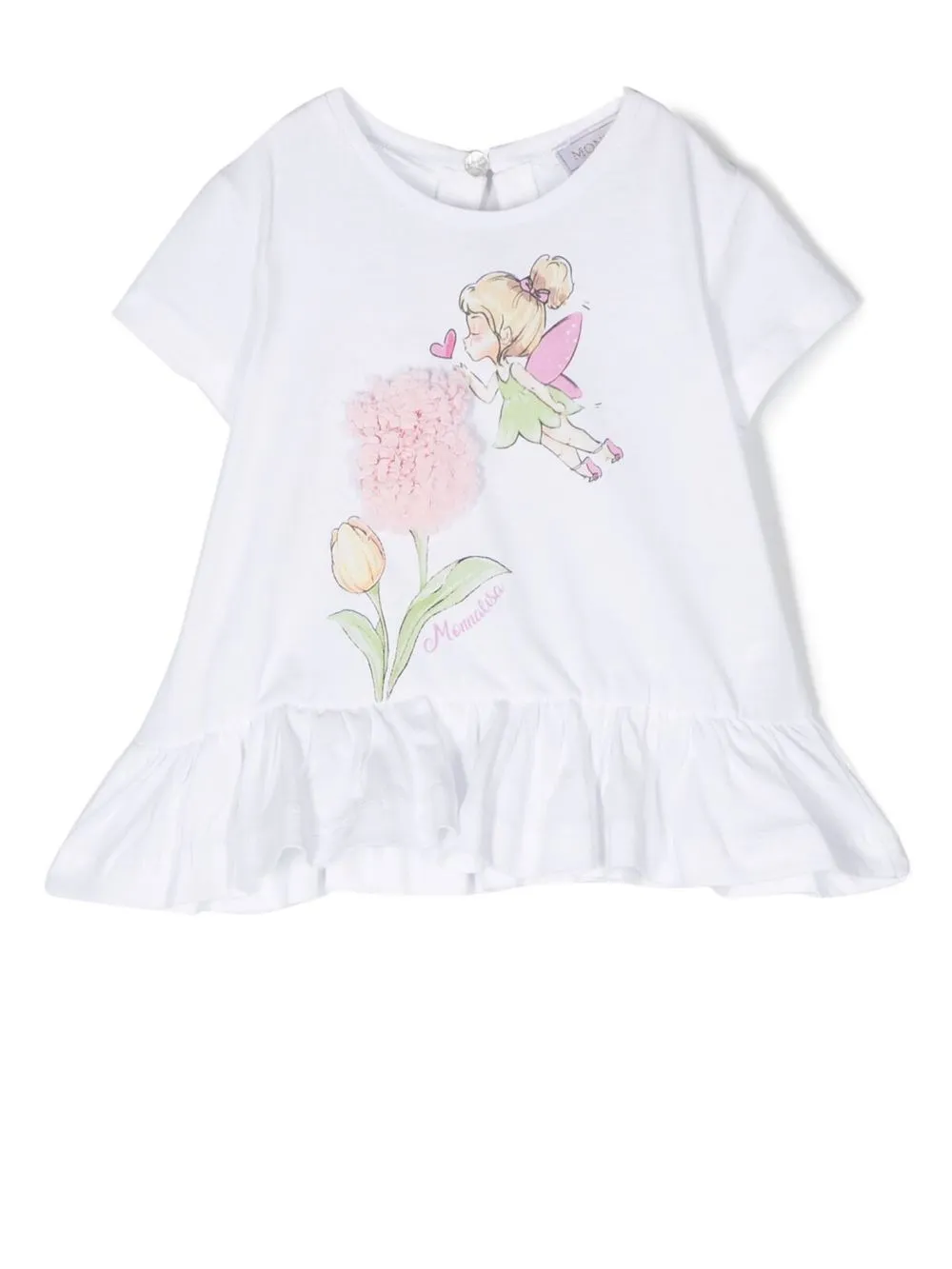 Monnalisa Babies' Fairy-print Peplum T-shirt In White