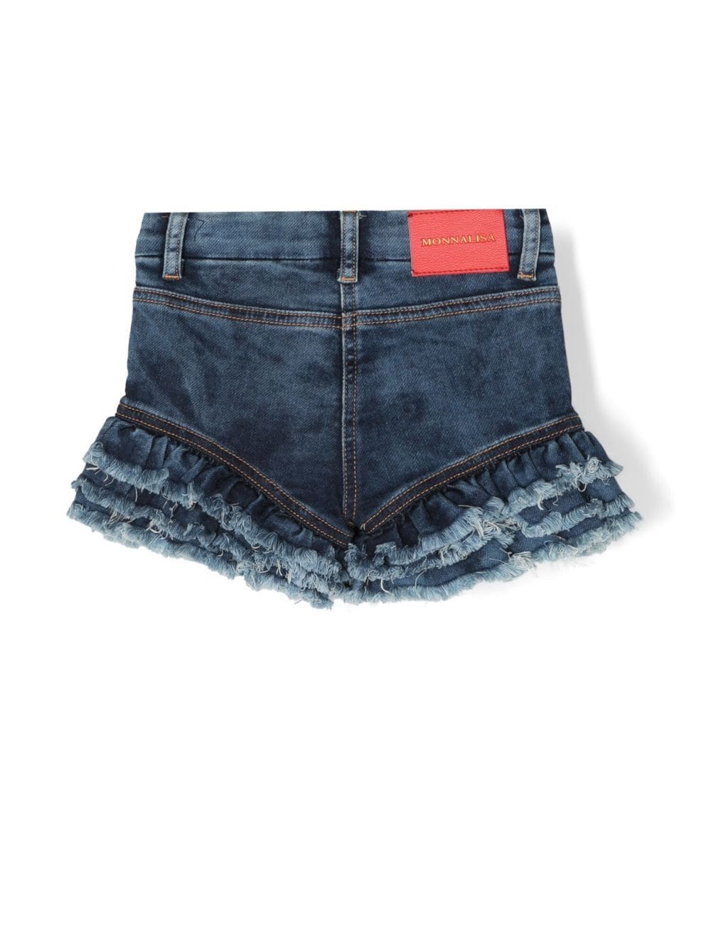 Shop Monnalisa Floral-embroidered Peplum Denim Shorts In Blue