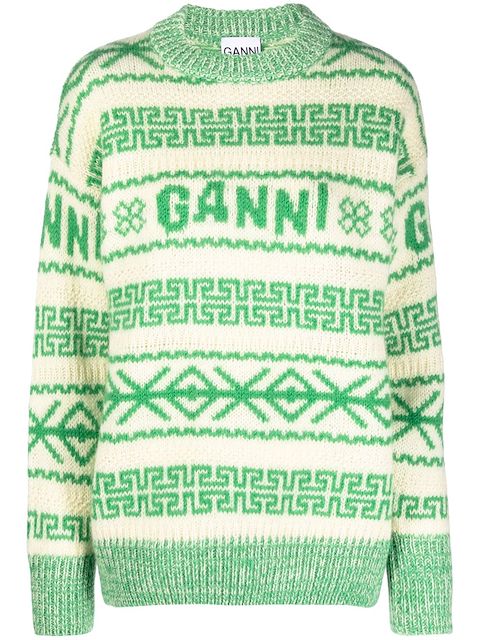 GANNI organic wool intarsia-knit jumper