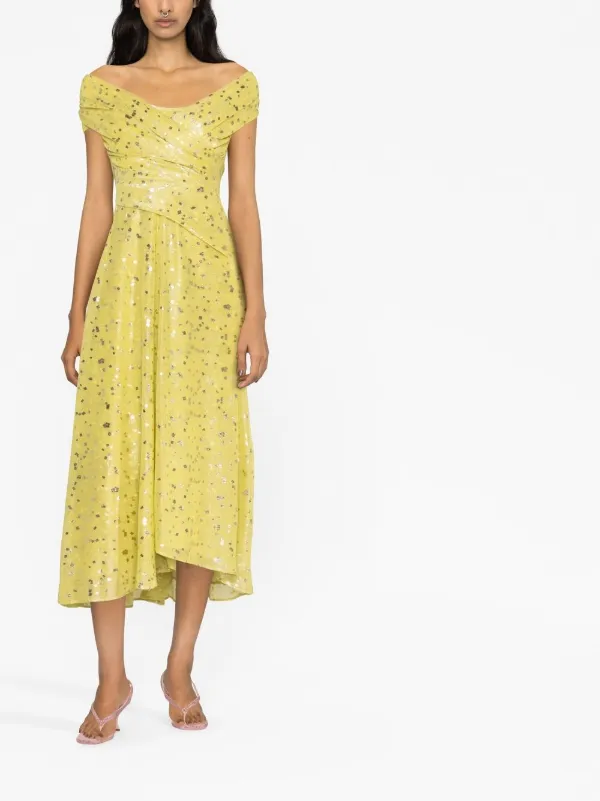 Talbot Runhof off-shoulder Midi Dress | Yellow | FARFETCH