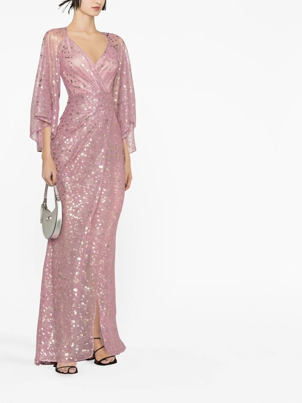 Shop Talbot Runhof V-neck Draped Gown In Pink