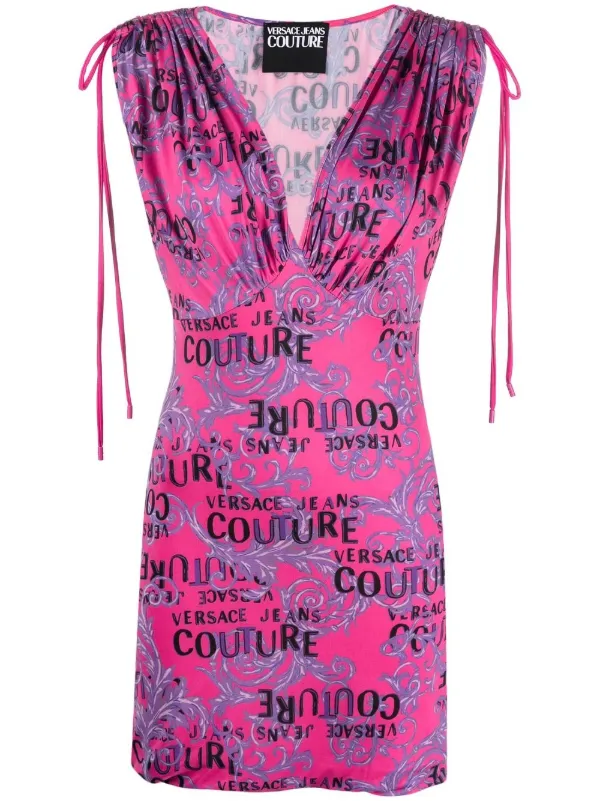 【関税込み】Versace Jeans Couture ピンク ルーシュ ミニドレス Versace Jeans Coutureのピンク ルーシュ ミニドレスがセール中