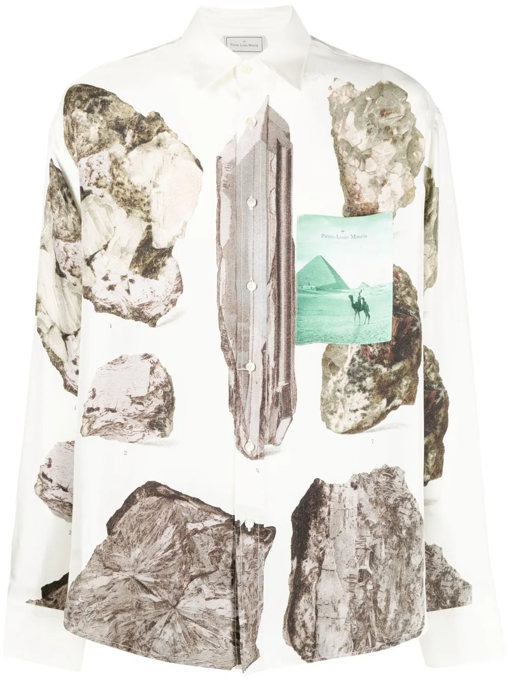 

Pierre-Louis Mascia graphic-print button-up silk shirt - White