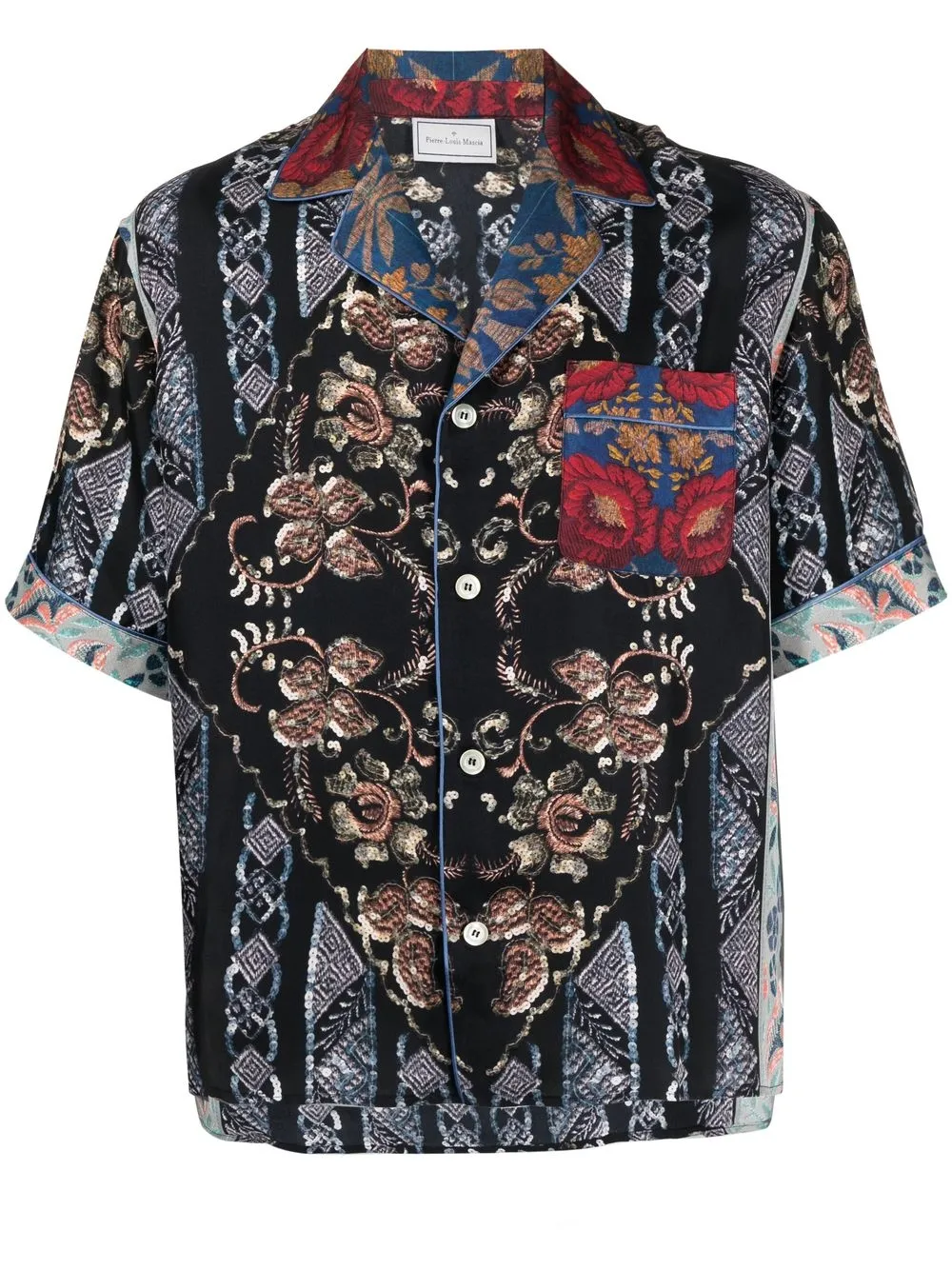 

Pierre-Louis Mascia patterned short-sleeved silk shirt - Black